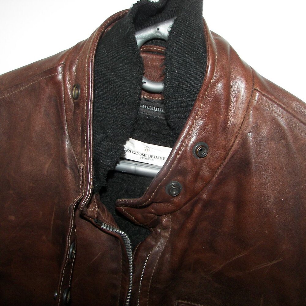 Vintage Golden Goose Giusso distressed caffe leather bomber jacket with tags - Picture 4 of 16